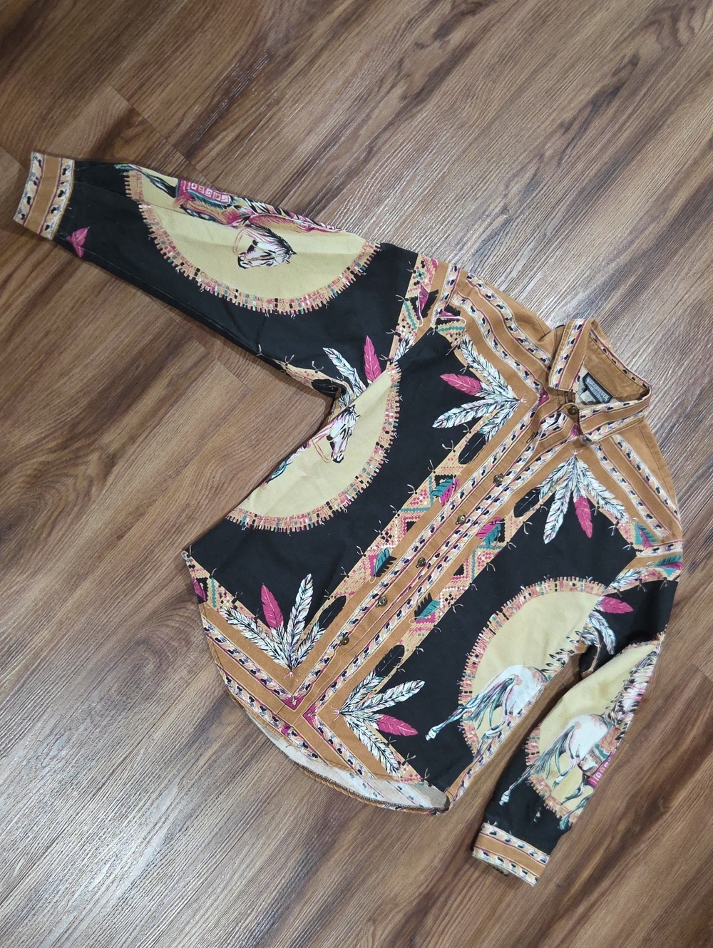 Vintage Roughrider Western Printed Button-Down Shirt